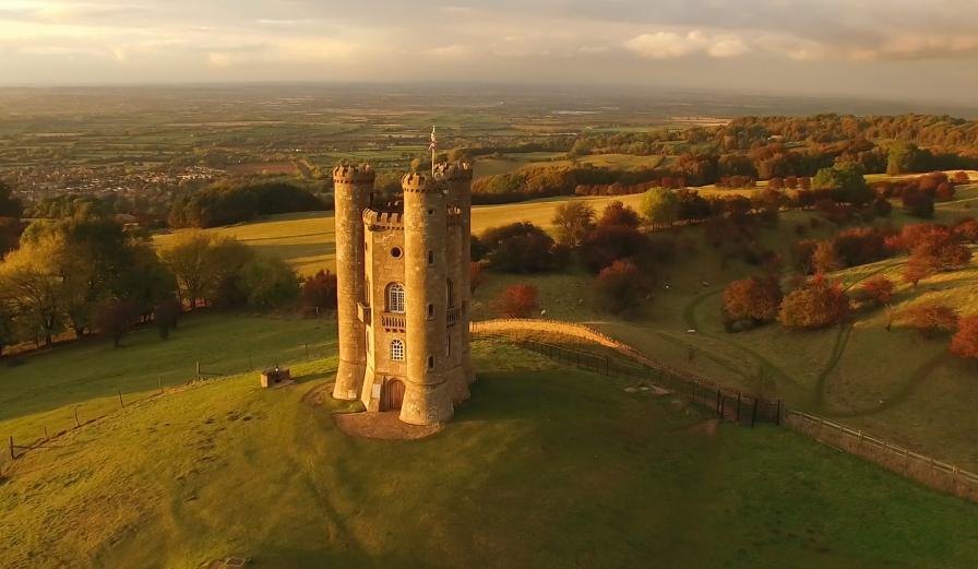 Drone image of Broadway Tower
