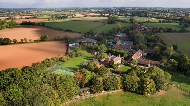 A drone image of Hop Pickers Rural Retreats