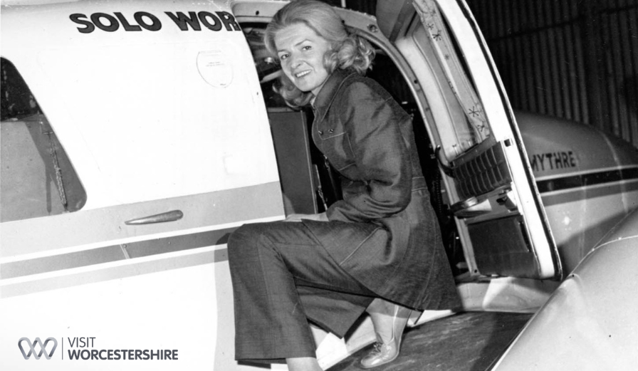 Sheila Scott with her Piper Aztec "Mythre," in which she made her world and a half flight in 1971